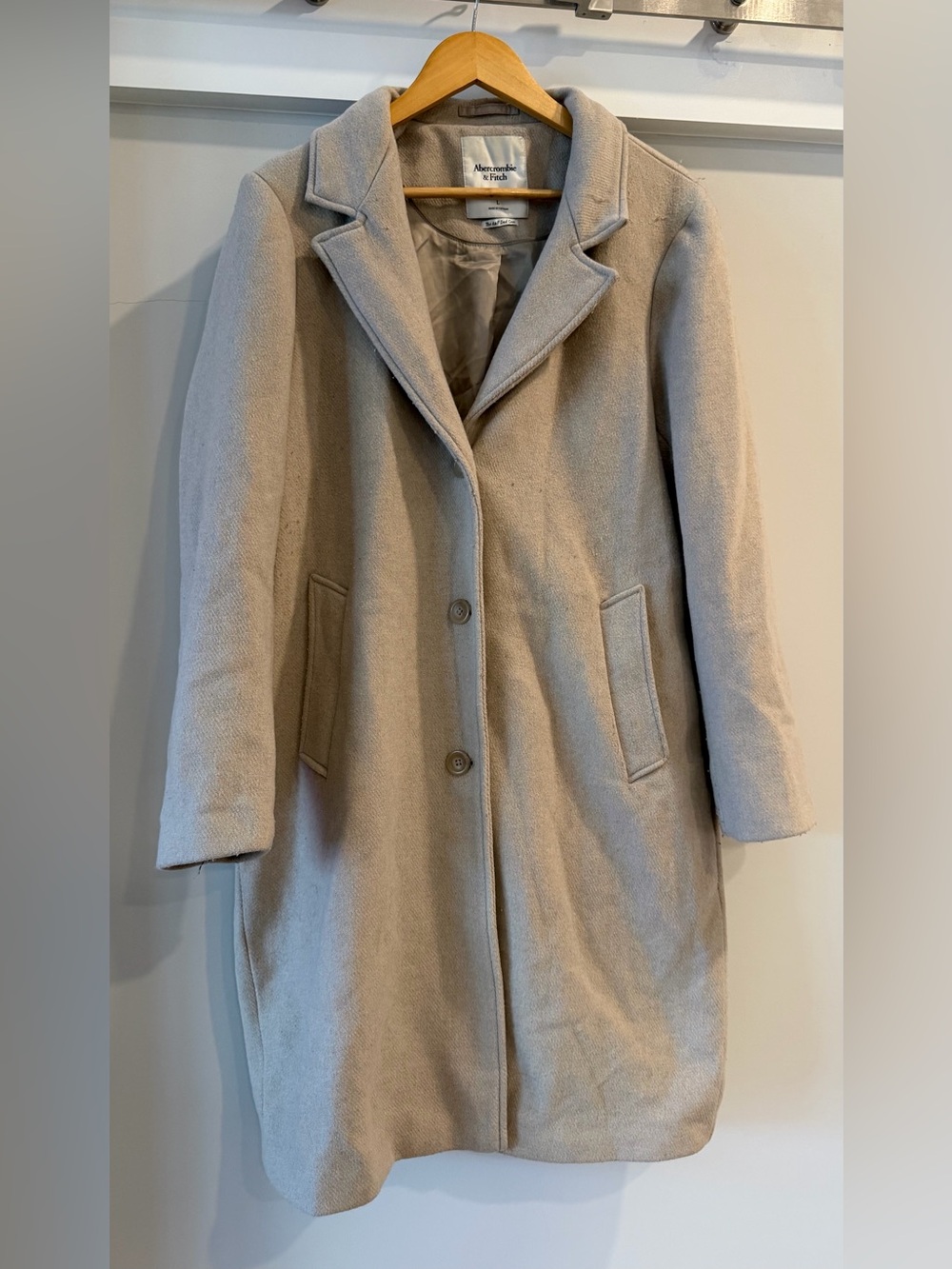 Abercrombie & Fitch A&F Dad Coat Oatmeal Wool Blend Long Coat Size L